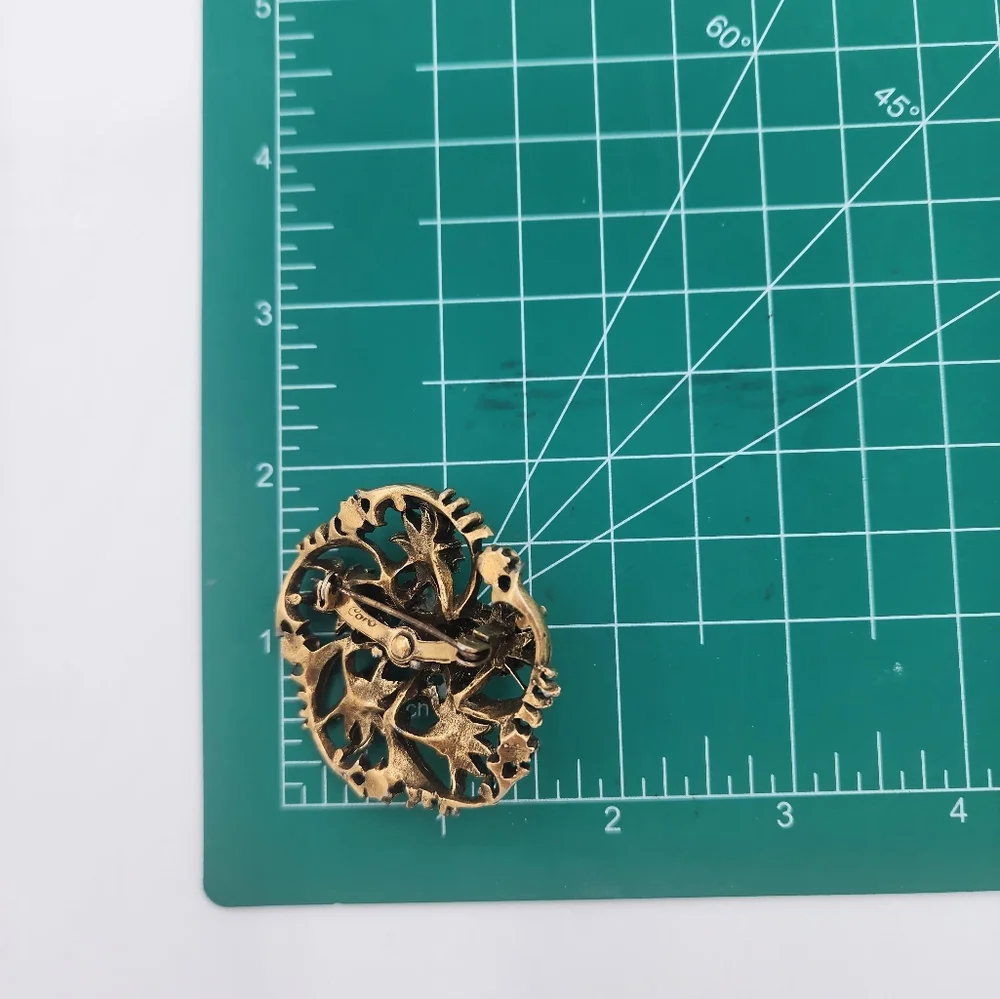 Coro Green and Gold Floral Brooch